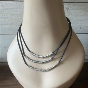 Elegant Silver and Black Tri Layered Necklace